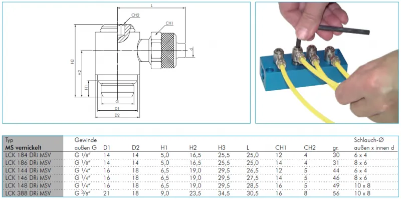 Winkel-Verschraubungen zylindrisches Gewinde 360° positionierbar Messing vernickelt, alle Größen